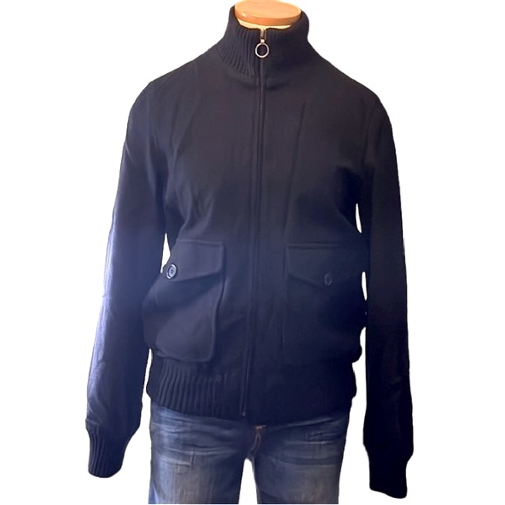 Theory Zip Up Knitted Wool Sweater Jacket, Black, Small